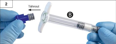 Druhá vanička obsahuje předplněnou injekční stříkačku B vyrobenou z cykloolefínového kopolymeru, sterilní jehlu velikosti 18G a sáček s vysoušedlem.