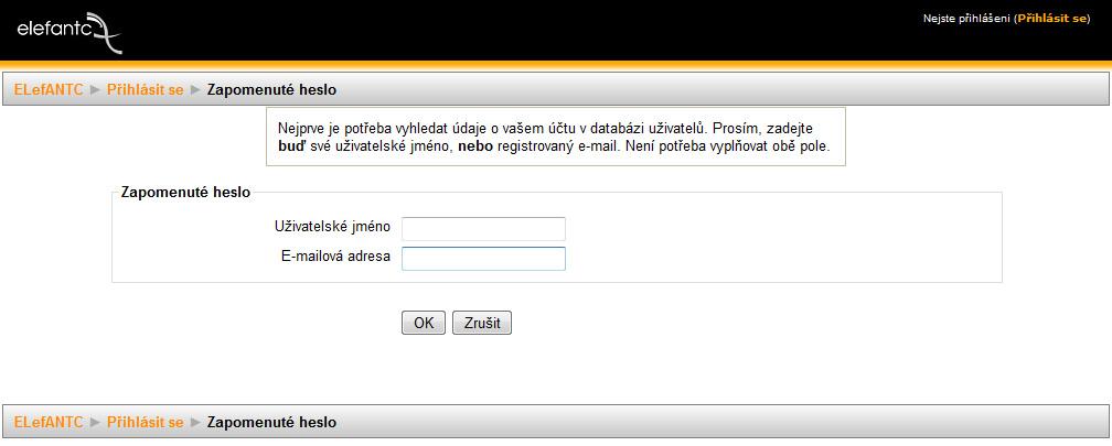 5 uživatelské jméno a e-mailovou adresu na ni vám bude heslo zasláno, a poté můžete přejít zpět a přihlásit se do systému. Obr. 4.