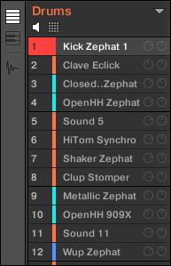 Sound sloty na straně software MASCHINE. Operace/ Posun tóniky Stiskněte pad se zvukem, u kterého chcete změnit tóniku. Podržte tlačítko PAD MODE.