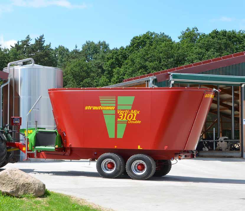 Příčný dopravník s hydraulickým skládáním prodlouženého dopravníku Čisté a rovnoměrné zakládání krmiva Umožňuje plnění výše umístěných žlabů a krmných stolů Přes větší vzdálenost zakládání