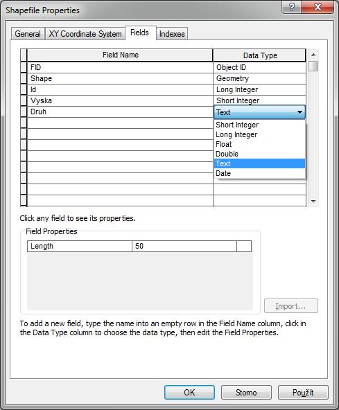 Smazání sloupce v atributové tabulce, který je v prostředí modulu Catalog reprezentován řádkem, se provádí označením zvoleného řádku (kliknutí levým tlačítkem myši do levého šedého sloupce bez