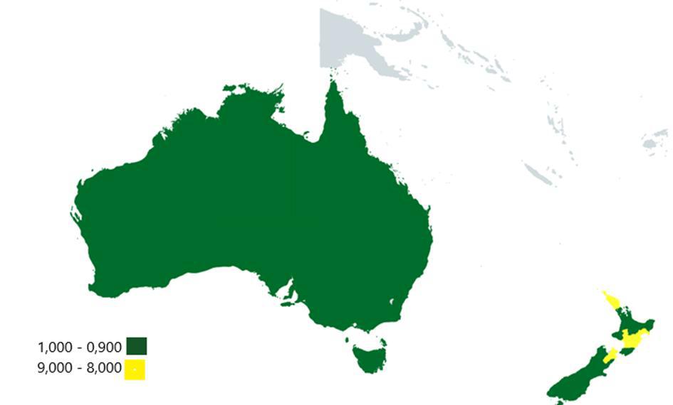 5.4 v Austrálii a na Novém Zélandě Co se týče Austrálie a Nového Zélandu tak ty patří do 20 států s nejvyšším, neexistuje zde extrémní chudoba a oba státy se vyznačují vysokou kvalitou života,