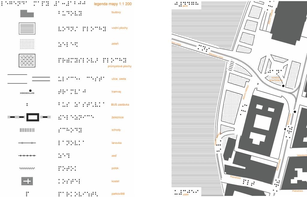 2.1 Mapy velkého měřítka Základním prvkem Haptické mapy velkého měřítka jsou liniové objekty, které základně vykreslují strukturu prostoru (viz Obr. 1).
