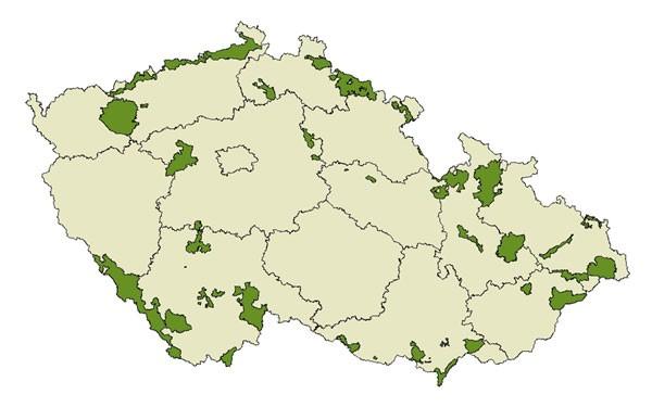 Obrázek 8.5: Mapa ptačích oblastí v České republice. Převzato z (AOPK ČR 20