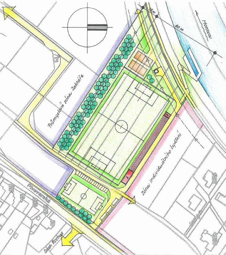 Přesun fotbalového hřiště nové fotbalové hřiště 105 x 60 m tribuna s vestavěným zázemím