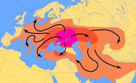 Kultura Indoevropanů dle dominantní teorie (Marija Gimbutasová - James Mallory David Anthony): polokočovní chovatelé dobytka a koní z