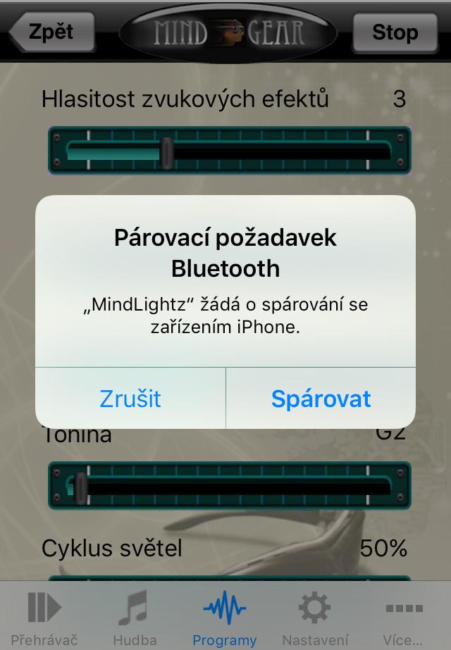 Začínáme s prvním sezením Jakmile spustíte na iphone aplikaci MindLigtz, počkejte až po úvodní obrazovce naskočí obrazovka s