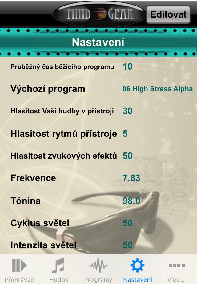 Postup: Pokud chcete měnit parametry, zvolte tlačítko Edit (vpravo nahoře) a objeví se Vám tabulka s editovatelnými parametry.