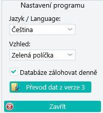 Další nastavení Všechna tři nastavení, která v této kapitole popíšeme, najdete opět na panelu vlevo od horoskopu, v části Nastavení. Nastavení programu Jazyk: Zvolte mezi češtinou a slovenštinou.