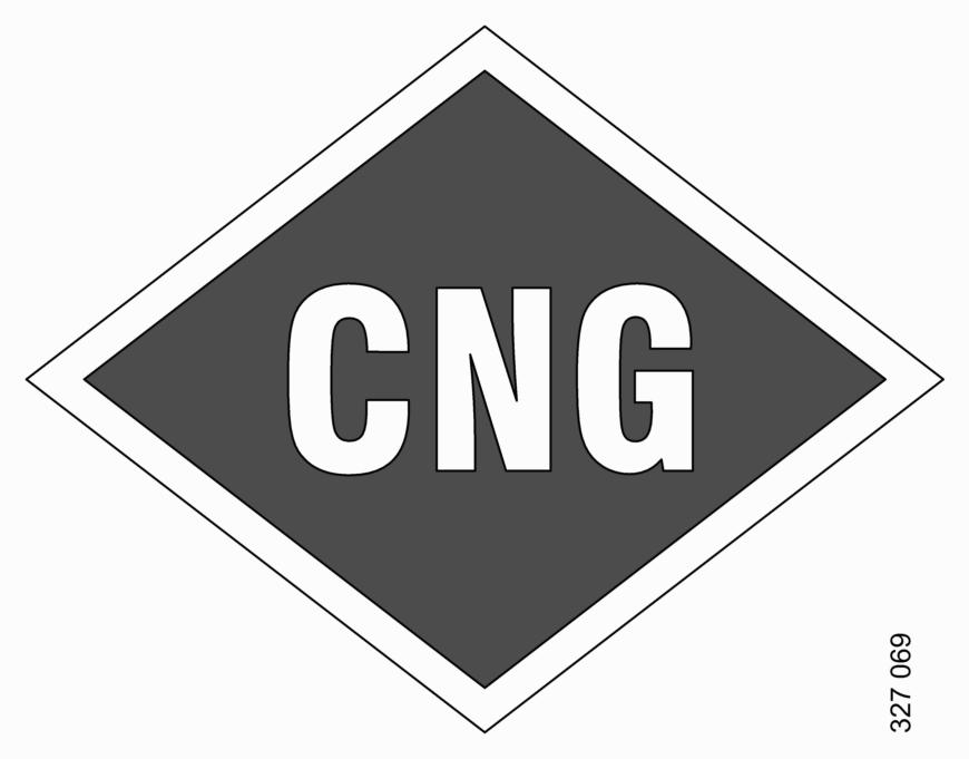 Plynová vozidla Podpis Plynová vozidla jsou na několika místech označena symbolem kosočtverce s textem CNG nebo LNG. Natlakovaný automobilový plyn, CNG CNG je zkratka pro stlačený zemní plyn.