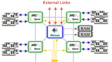 HORUS chip Horus: External links connect nodes.