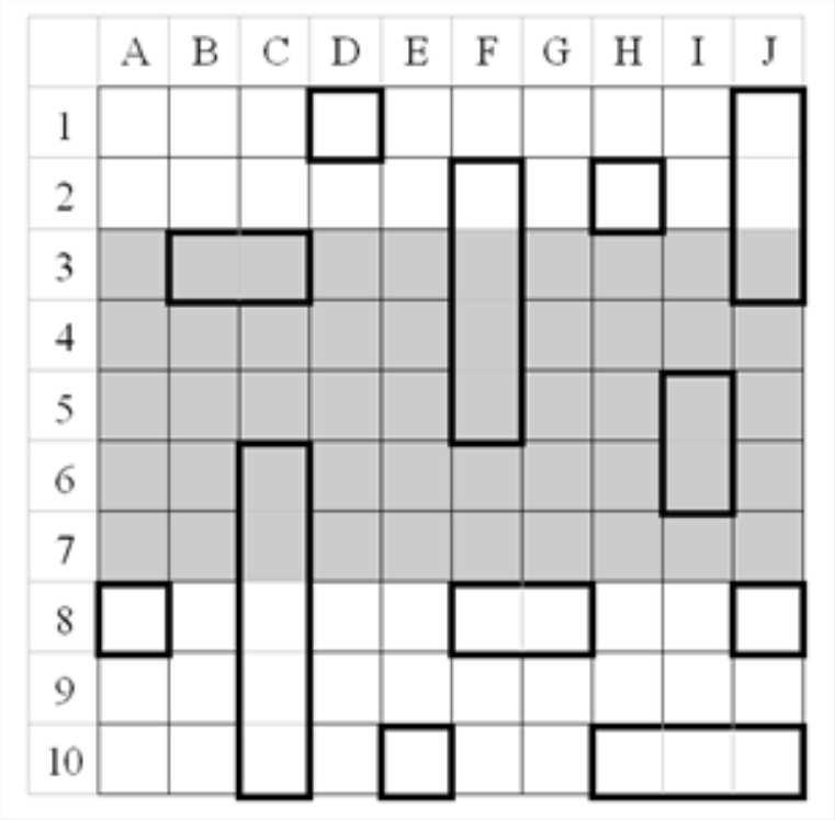 Společné zadání Na obrázku je hrací plocha, která se skládá z políček v deseti řadách (označeních 1 až 10) a deseti sloupcích (označených až J).