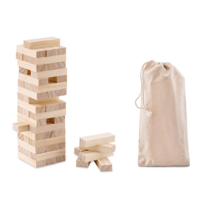 Dřevěná hra Stavění věže S195100 Dřevěná hra - Stavění věže, v bavlněném