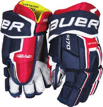 Tapered fit with 3-segment backhand Fingers Dual density foam with poly insert 2-piece fingers Cuffroll Molded cuffroll Embroidery BAUER logo Light grey nash with embossed overlay Liner Hydrophobic