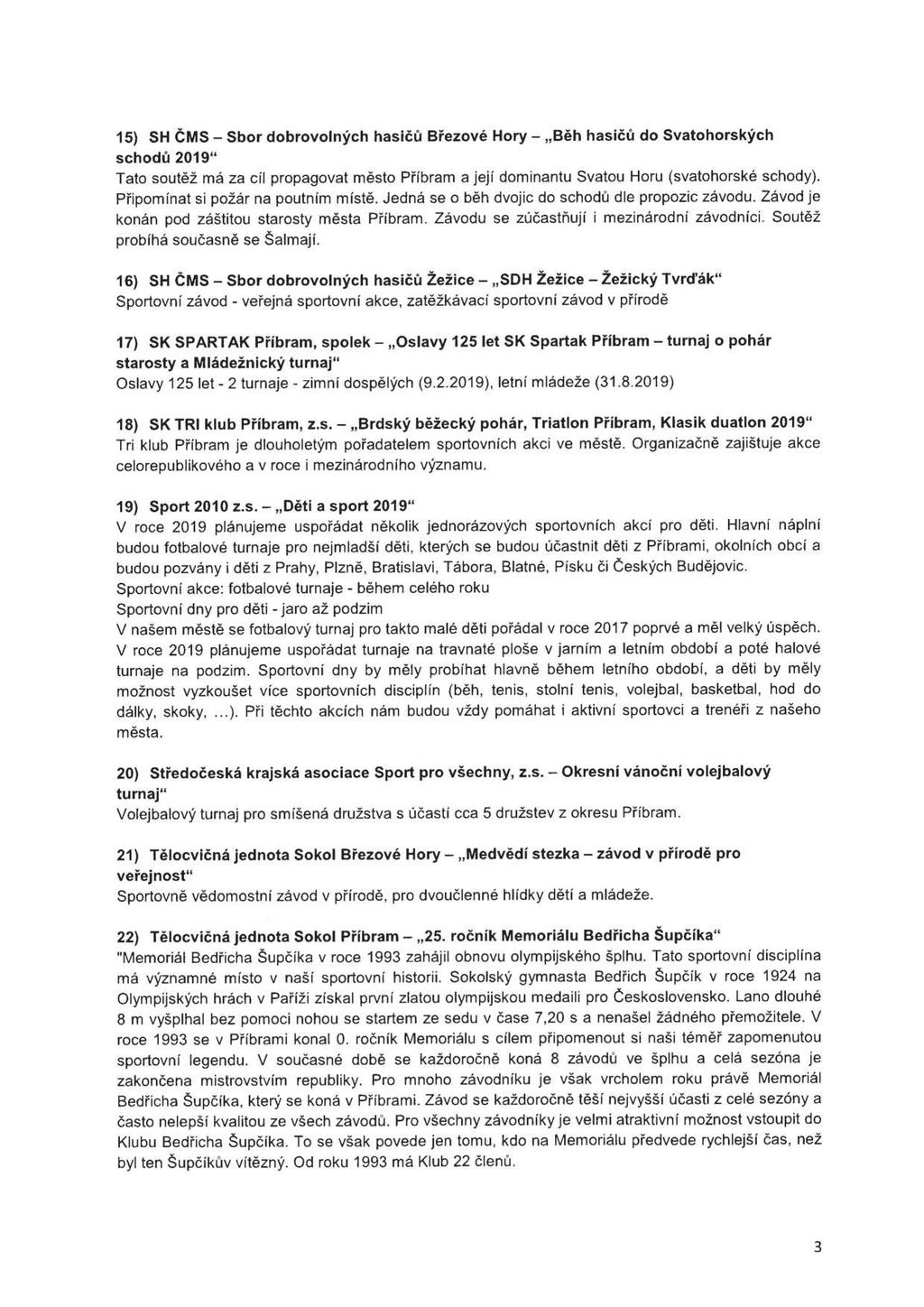 15) SH ČMS - Sbor dobrovolných hasičů Březové Hory -,,Běh hasičů do svatohorských schodů 2019" Tato soutěž má za cil propagovat město Příbram a její dominantu Svatou Horu (svatohorské schody).