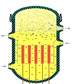 Voda se ohřívá aţ do varu přímo v tlakové nádobě a v horní části reaktoru se hromadí pára.