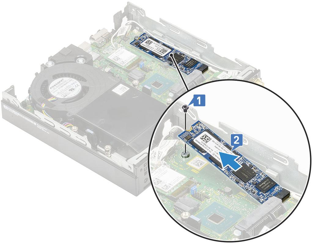 Montáž karty SSD M.2 PCIe POZNÁMKA: Pokyny platí také pro disk SSD M.2 SATA. 1 Montáž disku SSD M.2 PCIe: a Vložte disk SSD M.