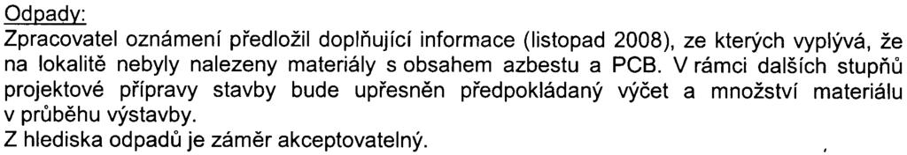 -6z6- S- MHMP -44 7730/2008/00P NI/EIA/566-2/Pac Odpady: Zpracovatel oznámení pøedložil doplòující informace (listopad 2008), ze kterých vyplývá, že na lokalitì nebyly nalezeny materiály s obsahem