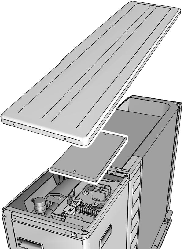 de exterior Para aceder à unidade, os painéis de serviço têm de ser abertos, conforme apresentado na imagem seguinte 6x x 4x 5x Para aceder aos terminais, os painéis seguintes têm de ser removidos,