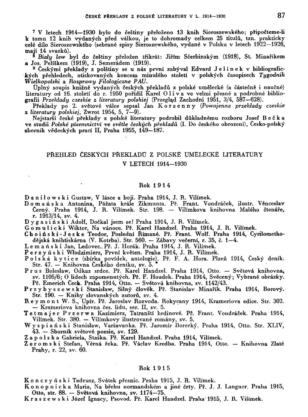 ČESKÉ PŘEKLADY Z POLSKÉ LITERATURY V L.