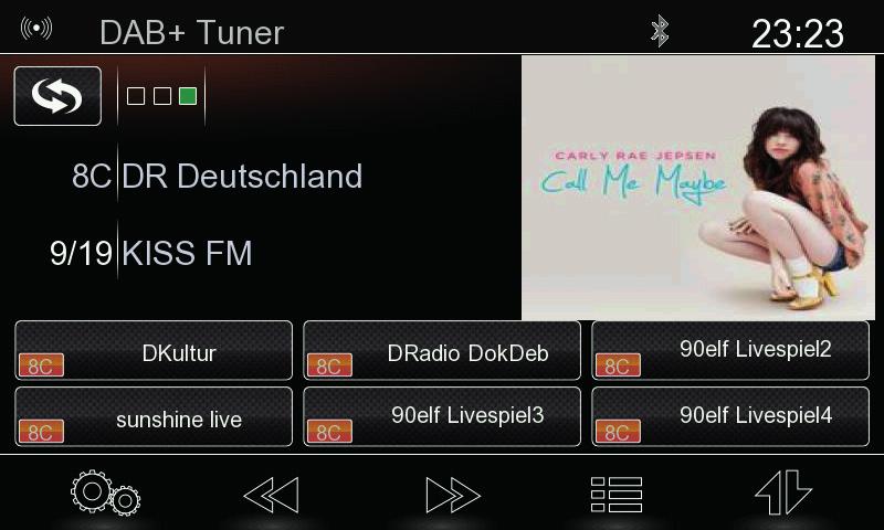 REŽIM DAB RÁDIO 8 0 9 3 3 5 6 7 Ovládací tlačítka pro režim DAB RÁDIO. Přepínač DAB/FM Stisknutím se přímo přepíná mezi FM a DAB.