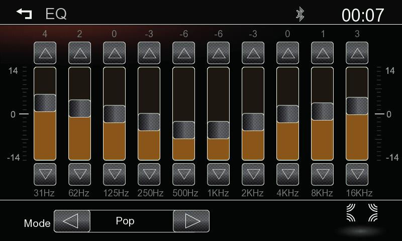 NASTAVENÍ Audio Ovládací tlačítka Nastavení audio EQ Omezit počáteční hlasitost Ztlumení couvací kamery Zesílení zdroje Stisknutím tohoto tlačítka přejdete k nastavení ekvalizéru Stisknutím změníte