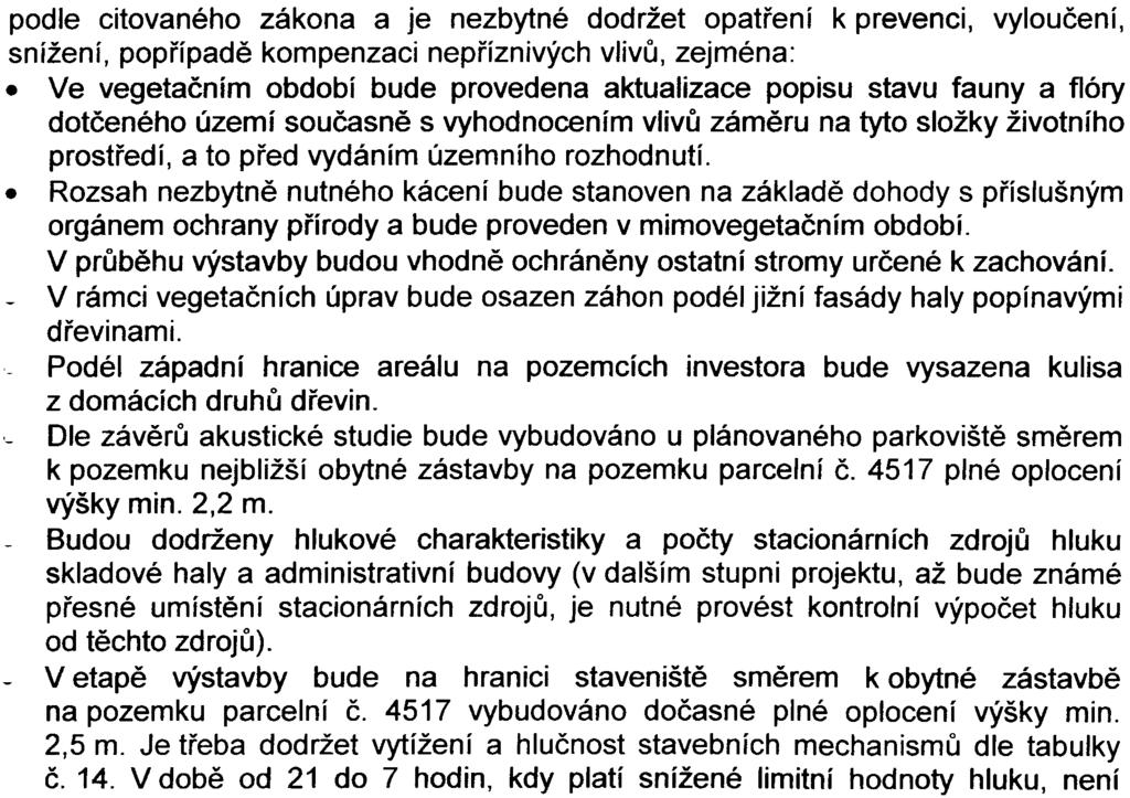 opatøení. V navazujících øízeních je nutné tyto pøipomínky zohlednit. Závìr: zámìr "Rozšíøení skladové haly a administrativní budovy firmy WETRA-XT, ÈR s.r.o, Praha 20, k.ú.