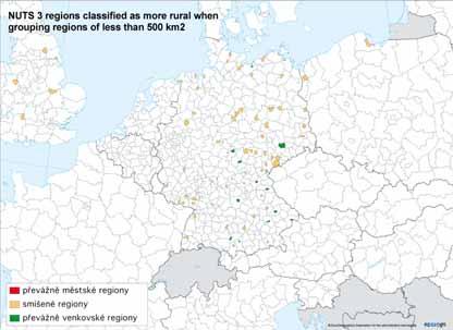 Regiony NUTS 3, které se seskupením malých regionů do 500 km 2 změnily na více městské (výřez) Budoucí vývoj Dohodnutá nová typologie bude aktualizována se změnami vymezení regionů NUTS.