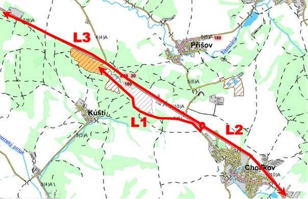 Obrázek č. 4: Znázornění jednotlivých liniových zdrojů znečišťování ovzduší Výpočet emisí z dopravy byl proveden pomocí emisních faktorů pro dopravu.