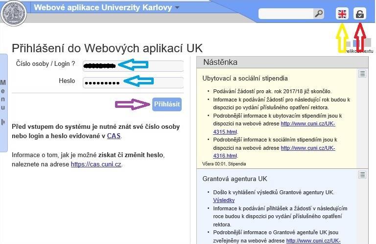 1. Whois přihlášení Pro přihlášení do WHOIS využijte webovou adresu whois.cuni.cz Zde klikněte na volbu přihlášení (viz Obr. 1. červená šipka) Obr. 1. 2.