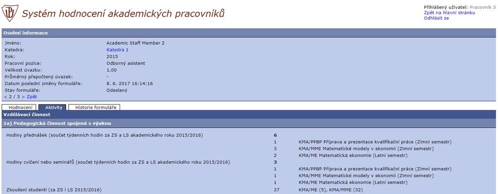 Pro zobrazení údajů, které pracovník vyplnil do svého formuláře, klikněte na odkaz Zobrazit podrobné hodnocení.