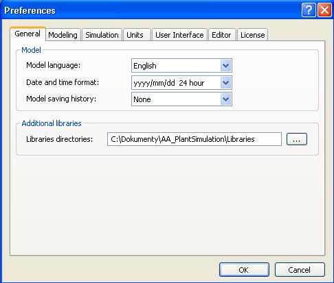 Výchozí nastavení - General V hlavním menu programu pod Tools - Preferences lze provést různá nastavení modelu.