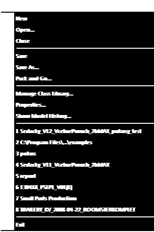 Menu File Menu File slouží pro základní operace se souborem modelu: Zavření modelu Uložení modelu Uložení modelu jako *.