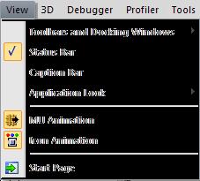 Menu View Zobrazení menu a lišt prvků Zobrazení lišty statusů Styl vzhledu PS Animace pohybujících se objektů Animace ikon prvků Návrat k úvodnímu programovému