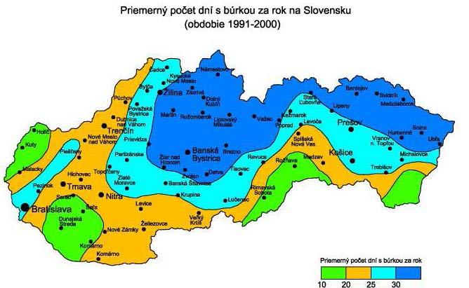 BOUŘKOVÁ ČI OST Informaci o počtu bouřkových dní získáme z izokeraunické mapy, která se otevře prostřednictvím ikony vpravo dole.