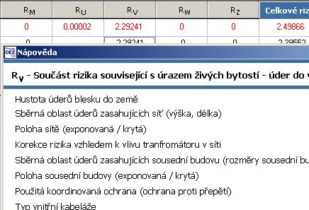 VÝSLEDKY Po vyplnění všech potřebných údajů můžeme přejít k vyhodnocení výsledků. Na kartě Vypočtené hodnoty jsou zobrazena jednotlivá rizika a jejich součásti.