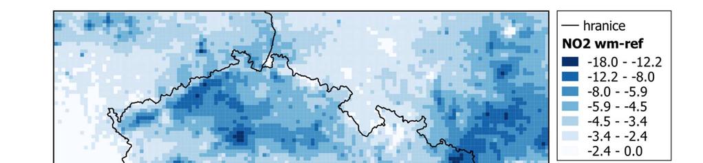 Obrázek 46: Zhodnocení dopadu scénáře NPSE-WM na roční koncentrace NO2 [µg.