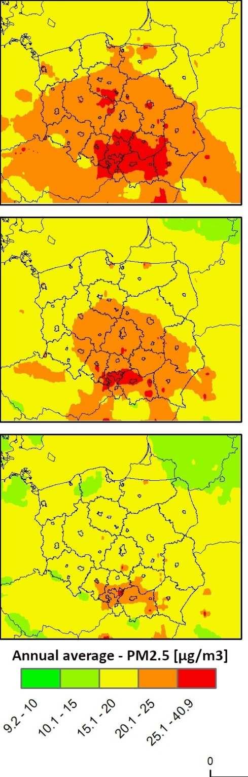 Oranžová a červená barva značí vyšší než povolený počet dní s překročeným imisním limitem (35 je dle zákona maximální povolený počet v jednom kalendářním roce).