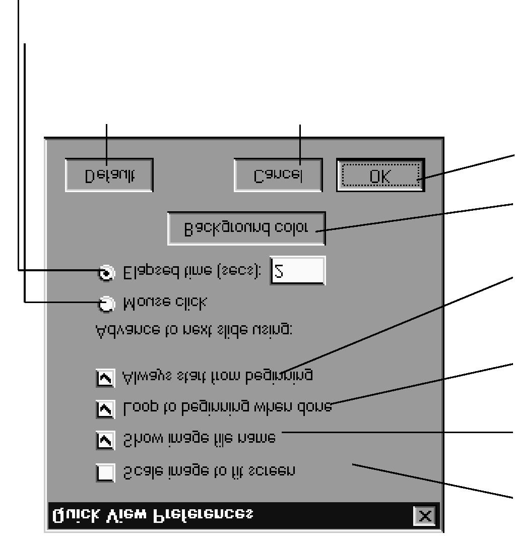 Použití náhledového okna Dialogové okno Quick View Preferences 1. V nabídce View (Zobrazit) klepněte na položku Quick View Preferences (Předvolby rychlého prohlížení).