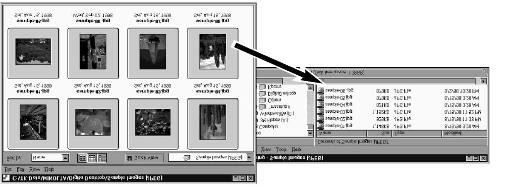 Použití náhledového okna Přetahování snímků Snímky lze kopírovat nebo přesouvat z Náhledového okna do okna Průzkumníka (Explorer) ve Windows nebo do Pracovní plochy (Desktop) na počítačích Macintosh