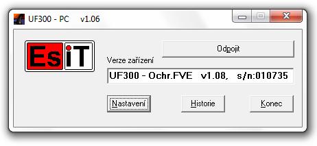 Zelená LED Červená LED Zhasnutá do přístroje není přivedeno napájecí napětí Svítí v provozu Nepravidelně poblikává probíhá komunikace s PC Zhasnutá Vše v pořádku relé připnuto Krátce blikne porucha