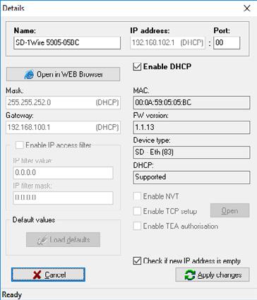 První spuštění 1. Připojení kabelů Připojte zařízení do sítě Ethernet (přímým kabelem do Switche, kříženým do PC). Připojte napájecí adaptér do sítě a zapojte jej do napájecího konektoru.