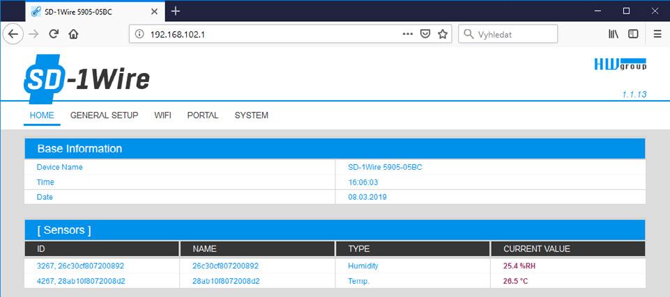 2 Otevřete WWW stránku zařízení: 3.1 3 Na záložce Portal zaškrtněte pole Portal a stiskněte tlačítko Save. 4 3.2 3.3 4 Kliknutím na odkaz SensDesk.