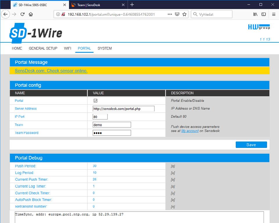 7 Na záložce Teams naleznete položku Team Password. Toto heslo spolu s uživatelským jménem slouží pro komunikaci zařízení s vaším účtem a pro komunikaci mobilních aplikací se SensDeskem.