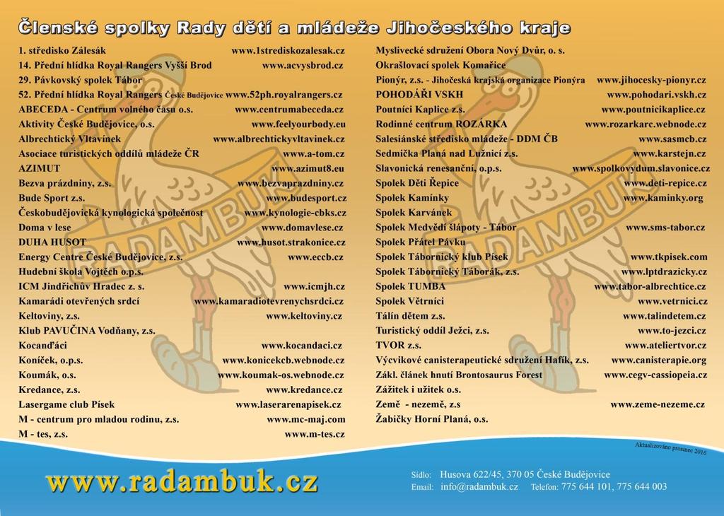 Členské spolky RADAMBUK zastřešoval v roce 2016 53 členských