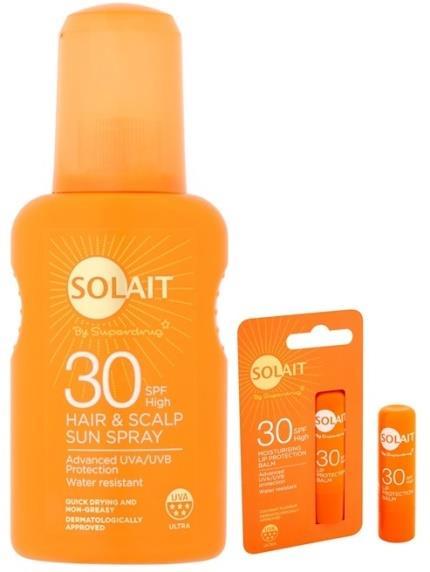 SOLAIT SPF 30 HAIR & SCALP SUN SPRAY LIP PROTECTION BALM SOLAIT KIDS SPF 30, 50+ MOISTURISING SUN LOTION Sprej na vlasy a vlasovou pokožku dokonale ochrání vlasy a vyživí je díky složení s vitaminem