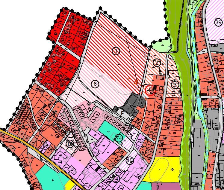 2.2.2 Vazba na územní plán Územní plán Broumova právní stav po vydání změny č. 4 (SÚRPMO, 2014) vymezuje v řešeném území zastavitelné plochy č. 1 a 8. Zastavitelná plocha č.