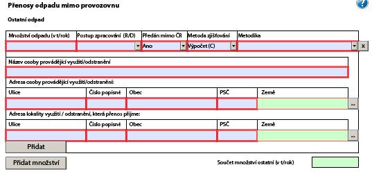 Tab. 9: Legenda k obrázku 11 položky 17 a 18 Číslo Název Popis 17 Přenosy odpadu mimo provozovnu Ostatní odpad U přenosů odpadu