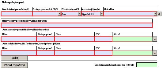 18 Přenosy odpadu mimo provozovnu Nebezpečný odpad U přenosu odpadu mimo provozovnu - nebezpečný odpad je nutné po zápisu