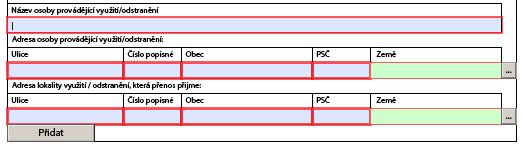 Jak ukazuje obrázek 3, formulář IRZ také obsahuje tlačítka pro přidávání dalších položek (viz tlačítka pro přidání činností, látek, množství apod.